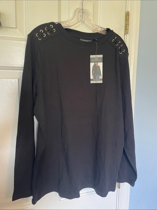 Rafaella Tops - Rafaella Black Long-Sleeve Top with Eyelet Shoulder Detail